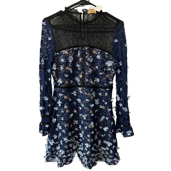 $238 foxiedox | Felicia | Crochet Lace Dress with Sheer Lace Neck Blue Size 8 - Picture 2 of 11